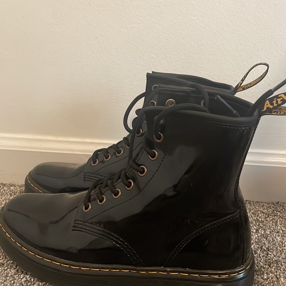 Barley Warn Black Shiny Doc Martens. Well Taken Care Of